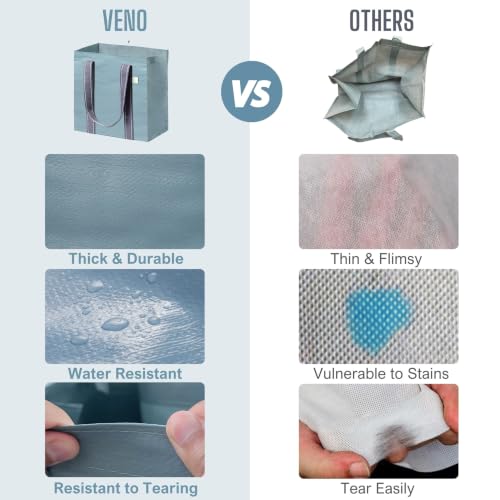 VENO 2/4 Pack Compact Reusable Grocery Shopping Bags with Hard Bottom - color: Light Blue-4 Pack
