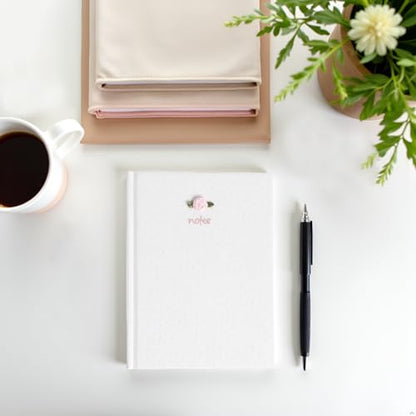 Pearhead Fabric Hardcover Journal Notebook 6x8 – Pointelle Embroidered College-Ruled Writing Journal with 200 Lined Pages, Pink - color: White Pointelle Fabric Journal