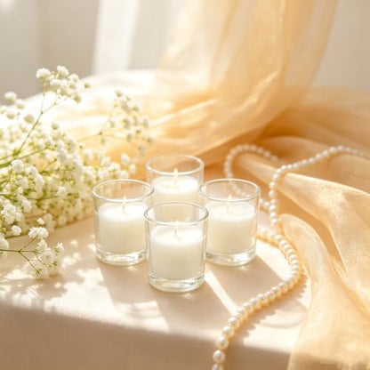 Hosley Set of 24 Unscented Clear Glass Filled Votive Candles. Hand Poured Wax Candle Ideal Gifts for Aromatherapy, Spa, Weddings, Birthdays, Holidays, Party. - color: White, size: 24 Pack