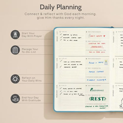 2026 Christian Planner & Prayer Journal | Strengthen Your Relationship with God and Better Navigate His Path for You | Daily Planner w/Bible Verses, Prayer Prompts, & Habit Tracking (Blue) - color: Blue
