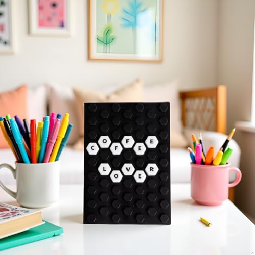 Pearhead Letterboard Composition Notebook, Customizable Silicone Cover Fidget Journal with Letters & Symbols, Lined Pages for Notes, School, Planning & Writing, Black & White - color: Black & White Letterboard Journal