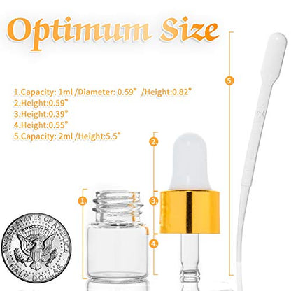 Rocinha 50 Pcs Sample Dropper Bottles, Clear Mini Dropper Bottles with Small Liquid for Essential Oils Sample Cosmetic Perfume Traveling