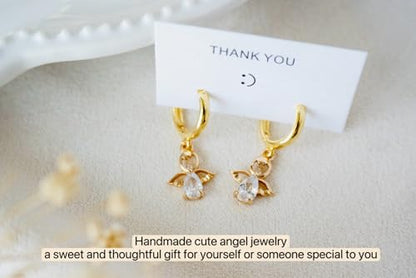Mini Guardian Angel Huggie Hoop Earrings, Everyday Earrings, 14K Gold Plated, Minimalist Jewelry Gifts for Women Girls