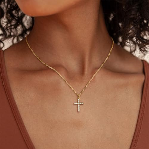 VIROMY Gold Cross Necklace for Women - Dainty Diamond Cross Pendant Necklaces Non Tarnish Waterproof Necklace Simple Choker Minimalist Jewelry - style: K-Cross-Gold