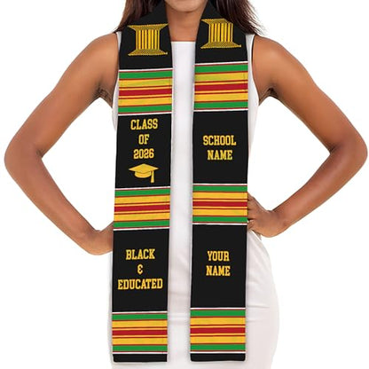 MDPrints Global Kente Graduation Sash 2026, Black Girl Magic Graduation Sash 2026, Class of 2026 Graduation Gift - color: Kente Dk07