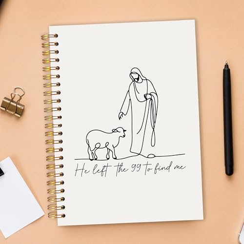 He Left the 99 to Find Me Christian Spiral Notebook 5.5x8.3 in, Christian Prayer Bible Verse Journal, Minimalist Jesus and Lamb Hardcover Notebook Journal Gifts for Women - color: Minimalist Jesus and Lamb