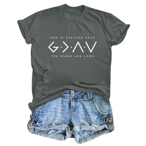 BeWithYou Christian Shirts for Women God is Greater Than The Highs and Lows Shirt Funny Religious Faith Bible Verse Tee Tops - color: Deep Gray, size: Small