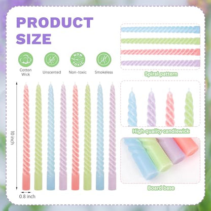 Whaline 8Pcs 10 Inch Easter Pastel Spiral Taper Candles Dripless Twisted Wax Candles Long Unscented Candle Sticks for Spring Home Party Dining Table Supplies - color: Easter