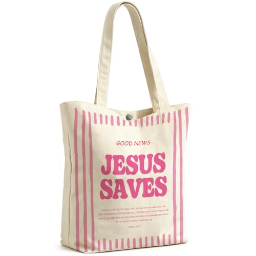 Psalm 93:4 Canvas Tote Bag, Inspirational Gift for Women Girls, Reusable Grocery Book Beach Bag - color: John 3:16-17
