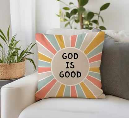 God is Good Christian Boho Sunshine Nursery Pillow Cover 18x18 Decor - color: God-2