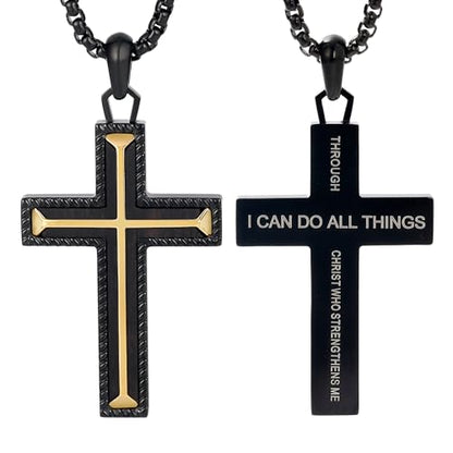 Wooden Cross Necklace for Men With Stainless steel And Black Ebony Adjustable Box Chain 24–26 inches Suitable for Everyday Wear And Christian Gifts for Men - color: Black-C