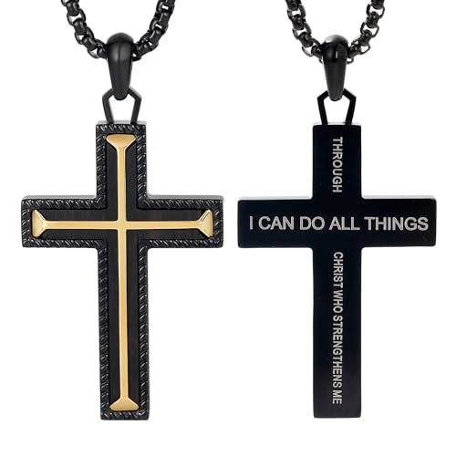 Wooden Cross Necklace for Men With Stainless steel And Black Ebony Adjustable Box Chain 24–26 inches Suitable for Everyday Wear And Christian Gifts for Men - color: Black-C