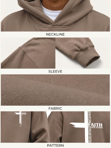 Eatbook Christian Hoodies for Men Faith Over Fear Cross Graphic Hoodie - color: Khaki, size: Small