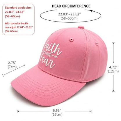 Faith Over Fear Christian Hats, Embroidered Baseball Caps for Adults - color: Pink White