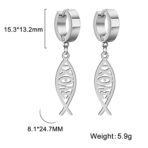 Earrings For Women Jesus Fish Faith Symbol Earrings Stainless Steel Chic Arc Fish Hook Earrings Christian Jewelry - color: silver 2