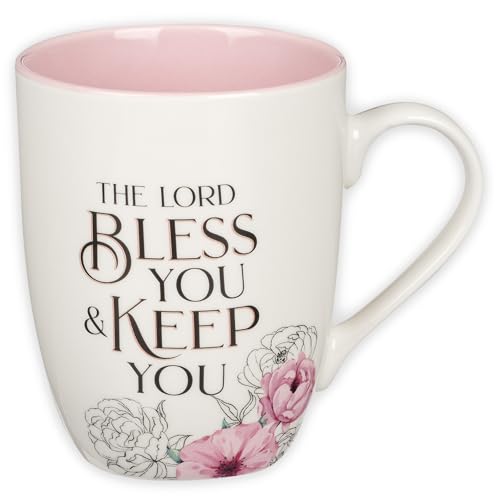 Christian Art Gifts May The Lord Bless You Encouraging Bible Verse Inspirational Ceramic Coffee & Tea Scripture Mug For Women: Microwave & Dishwasher Safe Novelty Drinkware, White/Pink Floral, 12 Oz.