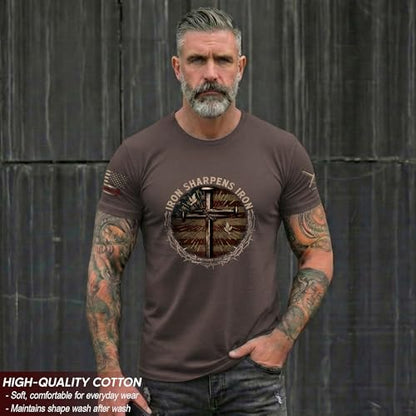 Iron Sharpens Iron T-Shirt Men, Christian Shirts for Men - color: Ds01-brown, size: Small