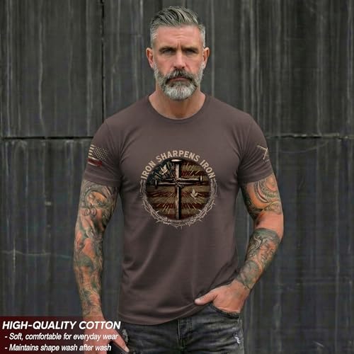 Iron Sharpens Iron T-Shirt Men, Christian Shirts for Men - color: Ds01-brown, size: Small