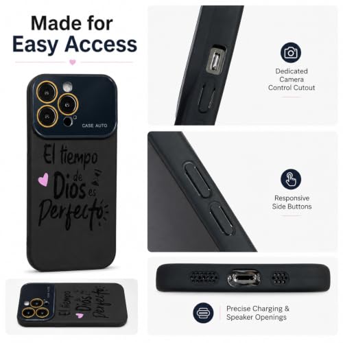 for iPhone 13 Pro Case God's Timing is Perfect Spanish Bible Verse Phone Case, Full Camera Lens Protection, Shockproof Drop Resistant Durable Cover (Black, iPhone 13 Pro) - color: black, size: iPhone 13 Pro