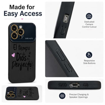 for iPhone 13 Pro Case God's Timing is Perfect Spanish Bible Verse Phone Case, Full Camera Lens Protection, Shockproof Drop Resistant Durable Cover (Black, iPhone 13 Pro) - color: black, size: iPhone 13 Pro