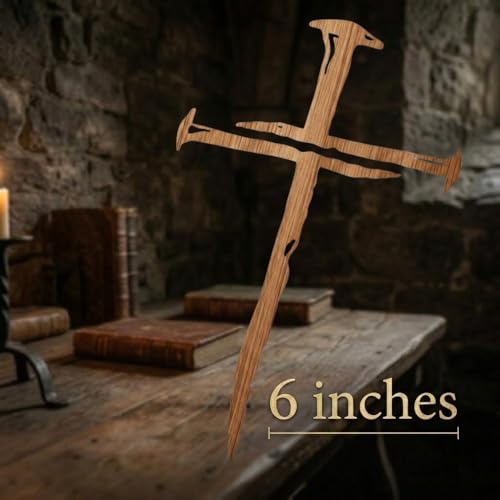 Cross of Nails Sticker - Vinyl Christian Sign Decal, Pack of 2, 6'' (Wood Grain) - color: Wood Grain