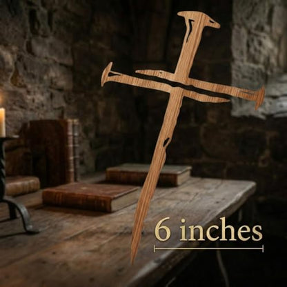 Cross of Nails Sticker - Vinyl Christian Sign Decal, Pack of 2, 6'' (Wood Grain) - color: Wood Grain