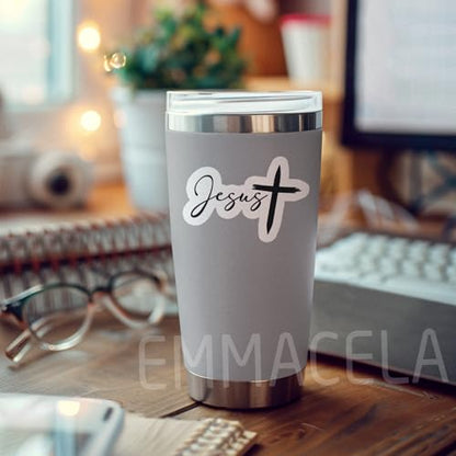 (3PCS) Jesus Sticker - Christian Faith Waterproof Vinyl Decal for Books, Laptops, Tumblers, Water Bottles, Scrapbooks, Size 3" x 2.1" - color: Jesus With Cross Black