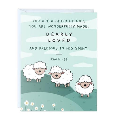 Cute Baptism Card - Religious Christian Bible Quote, Christening, First Communion, Confirmation, or Wedding Card - Prayer & Inspirational Card, Blank Inside, Thoughtful Gift (You are Wonderfully Made, Dearly Loved) - color: You Are a Child of God, You are