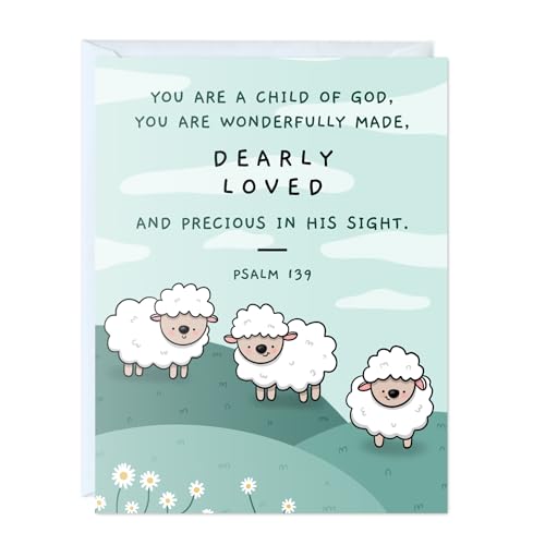 Cute Baptism Card - Religious Christian Bible Quote, Christening, First Communion, Confirmation, or Wedding Card - Prayer & Inspirational Card, Blank Inside, Thoughtful Gift (You are Wonderfully Made, Dearly Loved) - color: You Are a Child of God, You are