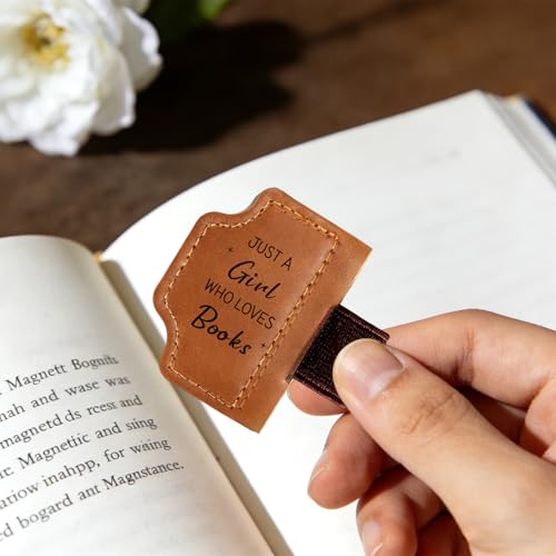 Magnetic Leather Bookmark for Book Lovers Friends Valentine’s Day Gifts for Her, Book Marks for Reading Women, Teacher, Student, Book Lovers Gifts & Accessories Bookish Gifts Reading Accessories - style: JUST A GIRL WHO LOVES BOOKS