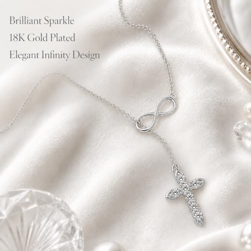 Cross Necklace 18k Gold Plated Christian Faith Jewelry Gift for Women - color: Infinity-Silver