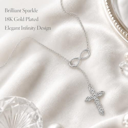 Cross Necklace 18k Gold Plated Christian Faith Jewelry Gift for Women - color: Infinity-Silver