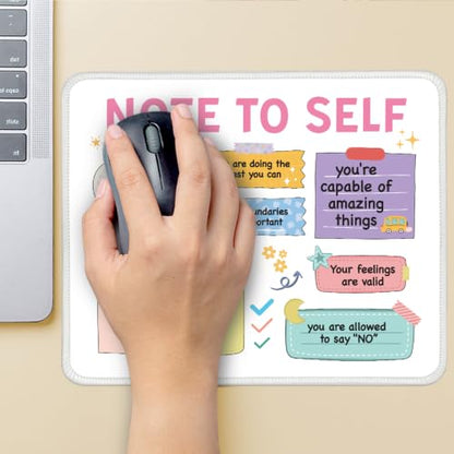 Funny Note to Self Non-Slip Mouse Pad with Stitched Edge for Women - color: Pink & Yellow