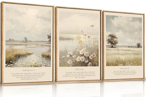 HPINUB Christian Bible Verse Framed Canvas Wall Art Set,Modern Scripture Floral Wall Decor,Vintage Jesus Religious Natural Wildflower Art Print for Living Room,Bedroom,Farmhouse,Prayer Room-16"x24"x3 - color: Christian Bible Verse Wall Art, size: 16"L x 2