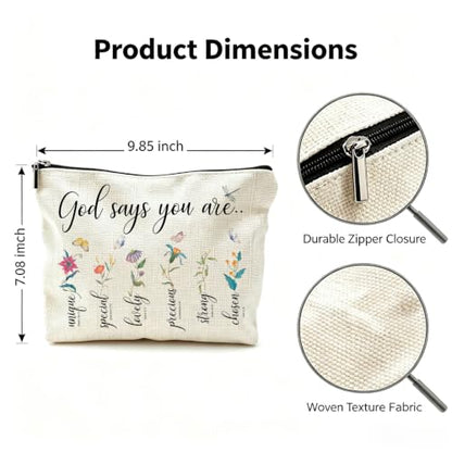 Christian Floral Makeup Bag, Bible Affirmation, God says you Bag