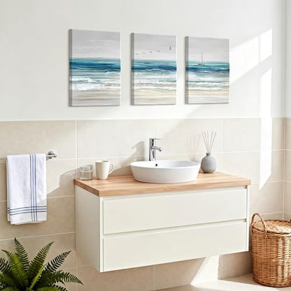 WENGTIAO 3Pcs Abstract Blue Beach Ocean Canvas Wall Art Paintings 12"x16" - color: Abstract Blue Ocean, size: 12"x16"x3Pcs