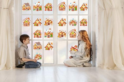 Renbuzhu 40PCS Christmas Crafts Bulk: Gingerbread House Paper Suncatchers DIY Kit for Winter Xmas Holiday Activities Decorations, Window Stained Glass Effect Art Ornaments - style: gingerbread house
