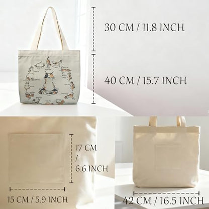 Large Tote Shopping Bag Cotton Canvas-Reusable grocery Bag with Zipper Aesthetic Reusable Shoulder Bag - style: Style-g