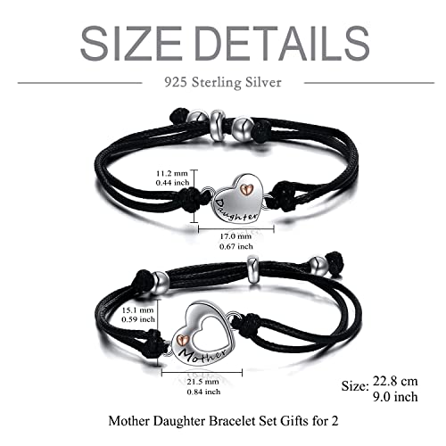 POPLYKE 925 Sterling Silver Infinity/Cow/Wing/Cross/Heart Bracelet for Mom and Daughter Jewelry Birthday - style: B-Mother daughter bracelet set 2