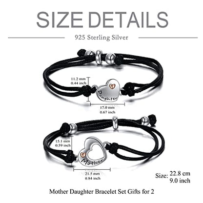 POPLYKE 925 Sterling Silver Infinity/Cow/Wing/Cross/Heart Bracelet for Mom and Daughter Jewelry Birthday - style: B-Mother daughter bracelet set 2