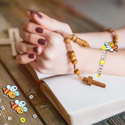 Ferreve 24 Sets Bee Bible Bead Bracelet Crafts Christian Bible Religious DIY Honey Sunday School Crafts Supplies for Party Favors Decor Birthday Gifts
