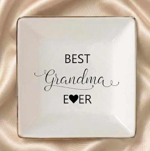 Simply Charmed Best Grandma Ever -Birthday Day Gift – Ceramic Jewelry Dish, Ring Holder, Trinket Tray – Elegant Gift for Grandparent's Day - style: Best Grandma
