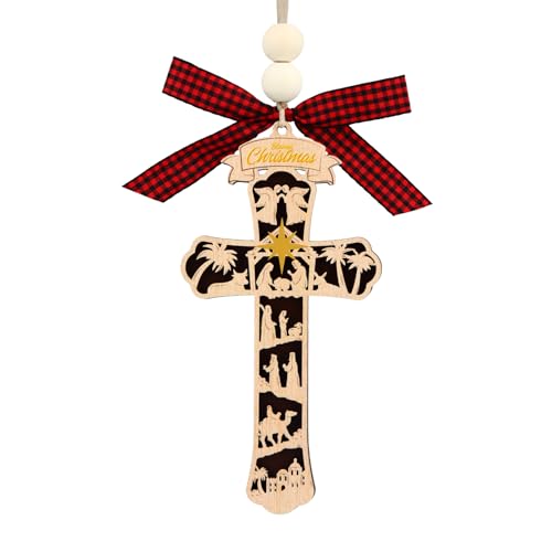 D4DREAM Cross Christmas Ornament 3D Wooden Religious Ornament - color: A02