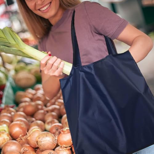 Large 50lbs Heavy Duty Reusable Foldable Grocery and Shopping Tote Bags - Washable Polyester Bags in Pocket - color: Blue