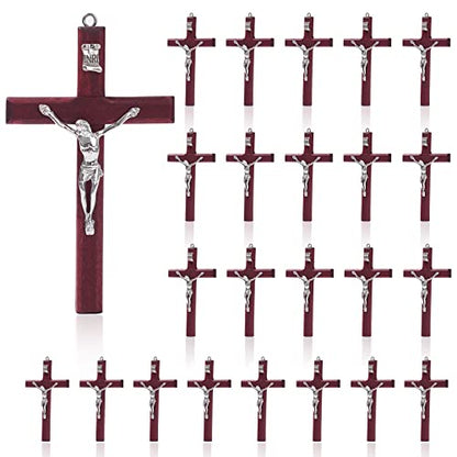 SHAOQINLIN 24 Pieces Crucifix Wall Cross, 4.7 Inch Wooden Wall Hanging Cross Wall Decor Home Decor - size: 24 PCS