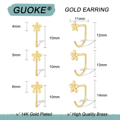 3 Pairs Backless Earrings for Women, Stay Close Half Hoop Earrings - color: Gold-Flower 4/5/6mm
