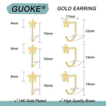3 Pairs Backless Earrings for Women, Stay Close Half Hoop Earrings - color: Gold-Flower 4/5/6mm