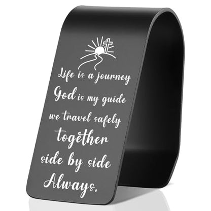 YODOCAMP Christian Car Visor Clip, Life is a Journey God is My Guide Engraved Reminder, Drive Safe Gift for Women Men Couple, Religious Car Accessory TZC194 - color: Black-C194