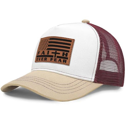 Jesus Hat Christian Gifts for Men American Flag Hats Faith Over Fear Hat Fathers Day Christmas Birthday Gifts for Friend - color: Cameosa