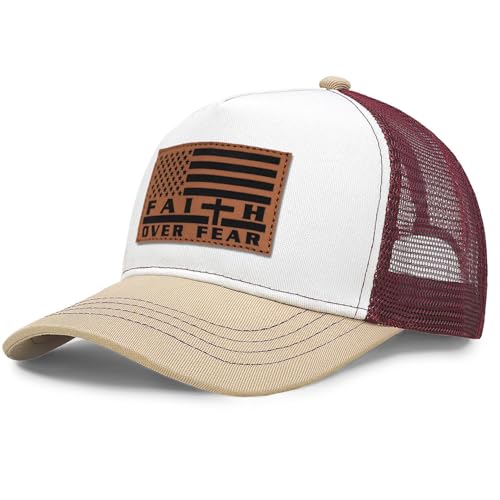 Jesus Hat Christian Gifts for Men American Flag Hats Faith Over Fear Hat Fathers Day Christmas Birthday Gifts for Friend - color: Cameosa